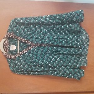 Anthropologie Maeve Green & Black Print Shirt Top sz 2
